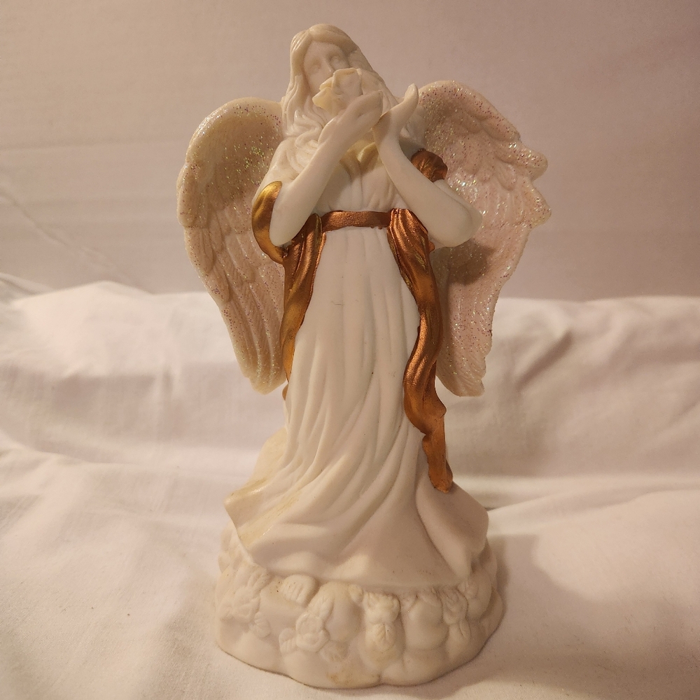 Vintage Berkeley Designs "The Rose" Angel Figurine Music Box with Gold Accents